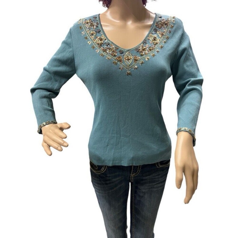 Joseph A Embellished 3/4 Sleeve Top Shirt Womens Size Medium